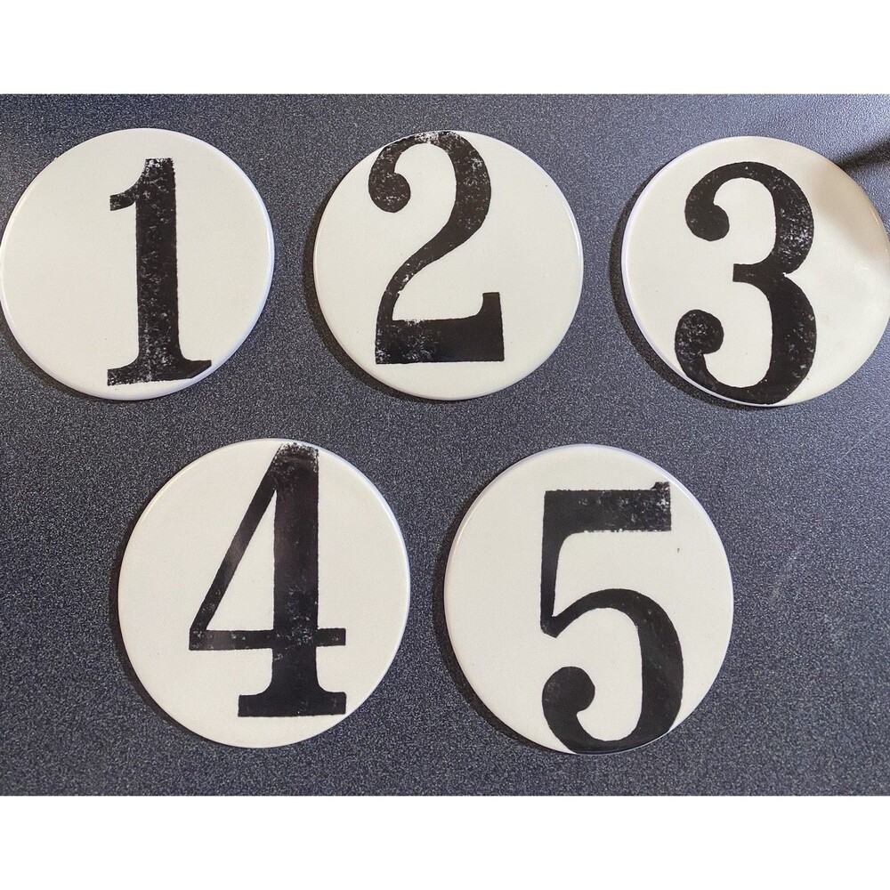 Rosanna Numbered Ceramic Cork Backed Round Coasters Set of 5 Black White